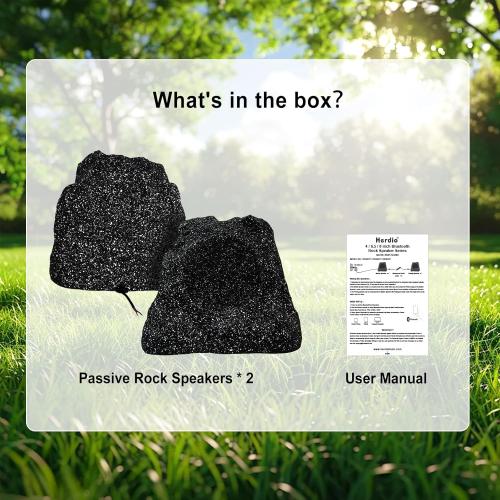 Herdio 8 Outdoor Rock Passive Speakers 600 Watt,IPX7 Waterproof,Hardwired, for Pool,Garden,Deck,Outdoor Activities (Black,Pair)