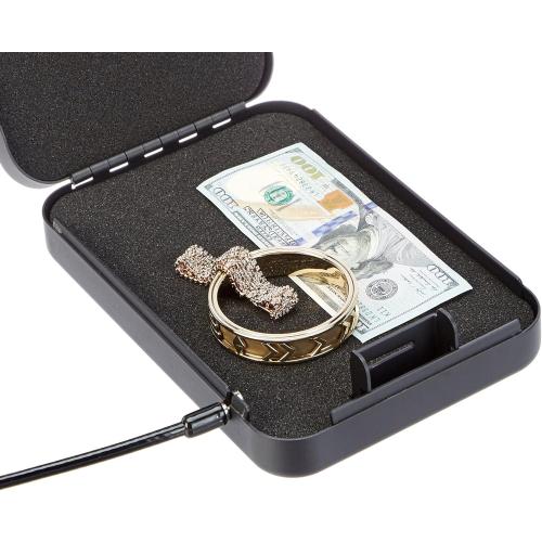 Amazon Basics Portable Security Case Lock Box Safe, Small Lock Box with Code, for College Dorm Room, Home, Combination Lock, Large, Black