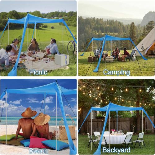 Beach Tent Sun Shelter with UPF 50  UV Protection, Beach Canopy Sun Shade 11x11 FT with Sandbags, Poles and Ground Pegs and Anti-Wind Ropes, Pop Up Tent for Camping, Backyard and Picnics