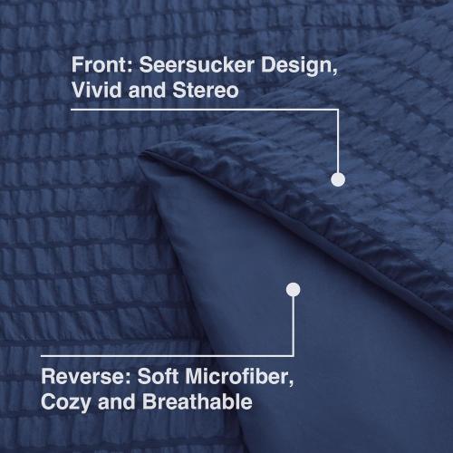 Love's cabin Seersucker Dark Blue Twin Comforter Set 5 Pieces, All Season Bedding Set, Twin Bed in a Bag Comforter Set with Comforter, Flat Sheet, Fitted Sheet, Pillowcase and Pillow Sham