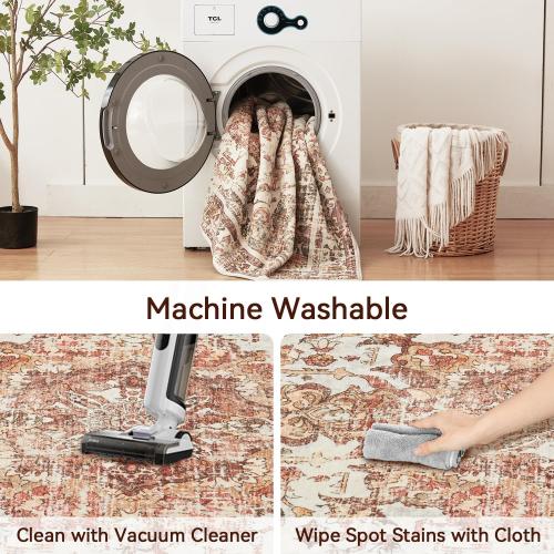 Size 2'x5' Color Khaki Boho Washable Kitchen Rug, Non-Slip Soft Low Pile Rugs Indoor for Entrance Bedroom Bathroom Living Room,Vintage Throw Hallway Carpet Stain Resistance (Khaki, 2x5ft)