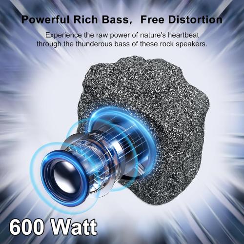 Herdio 8 Outdoor Rock Bluetooth Speakers IPX7 Waterproof 600 Watt Resin Material All Weather for Deck Pool Backyard Patio Garden BBQ (1 Pair)