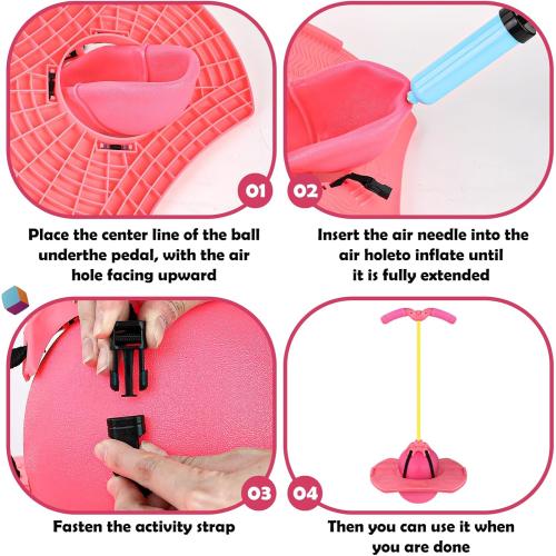 Pogo Jumper with Handle and Ball Pump, High Jump Toy Bounce Jump Trick Board Pogo Bouncing Ball Safe and Fun Pogo Stick for Kids Boys Girls and Adults (Pink)