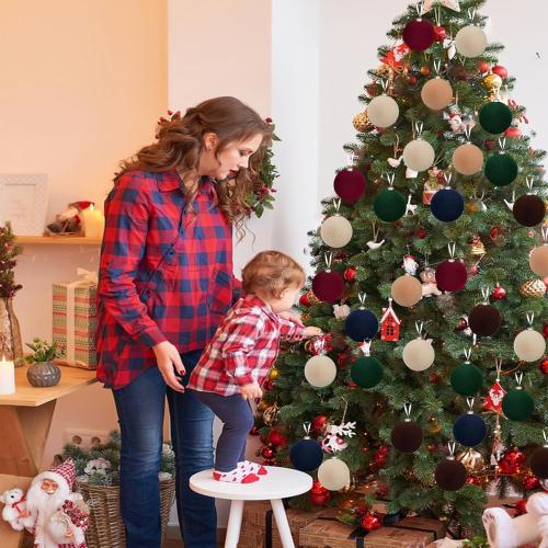 12pcs Christmas Tree Hanging Ball Decoration 2.4Inch Velvet Christmas Ornaments Balls Flocked Shatterproof Plastic Xmas Tree Ball for Party Holiday Wedding Home Decor (1, Coffee, 12PCS)