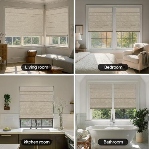 LazBlinds No Tools No Drill Cordless Roman Shades for Windows, Blackout Thermal Insulated UV Blocking Window Blinds, Lightweight Fabric Blinds for Indoor Windows, 24 W x 72 H, Blackout - Beige