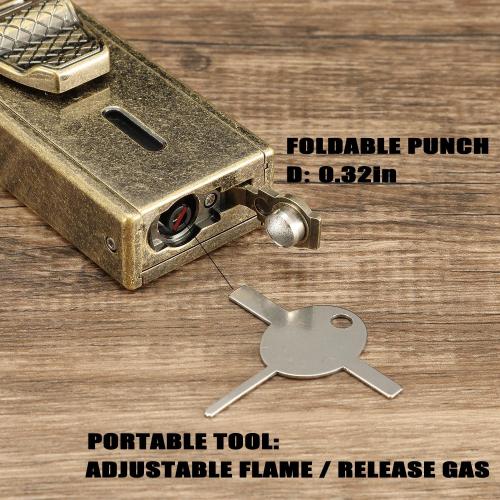 Torch Lighter, All in One Jet Flame Butane Lighter Built-in Cutter, Punch, Holder Function, Refillable and Adjustable Windproof Gas Lighter, Gifts for Men. Golden(Sold Without Gas)