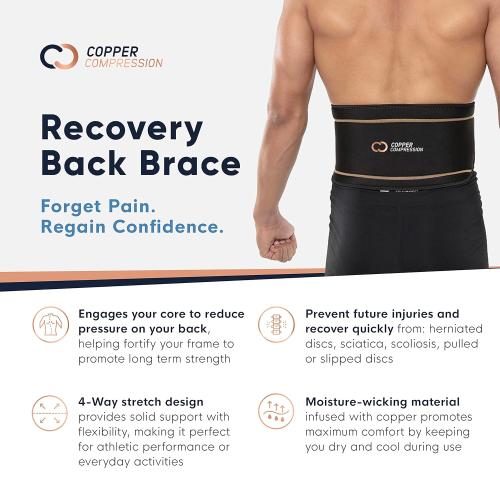 Copper Compression Lower Back Lumbar Support Brace, 1 Guaranteed Highest Copper Content, Great for All Activities! Infused Fit Wrap/Belt, Wear Anywhere! (Waist 39 - 50)