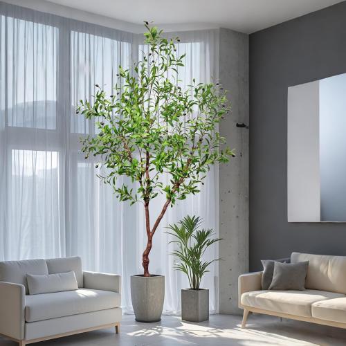 Faux Olive Tree Fake Tree Artificial Indoor 7 Feet (84 inches) Realistic Potted Silk Indoor Large Fruit for Home Offices, Living Rooms, Bedrooms, Stairs and Foyer Decor