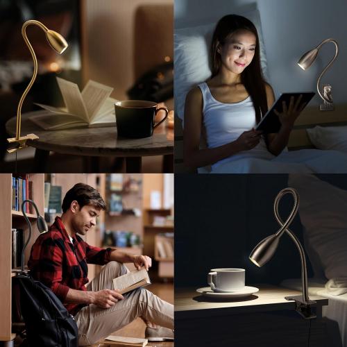 O'Bright Lumos - Versatile Clip-on Lamp: Zoomable Spotlight, Dimmable LED, Flexible Gooseneck, 4000K Light, 100% Metal Clamp - Ideal for Reading, Crafting, Work, and Headboards, Antique Brass