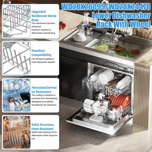 UPGRADED WD28X26099 Dishwasher Lower Rack Compatible with GE Dishwasher Rack Replacement,WD28X34744 WD28X10346 Ge Bottom Rack Parts GDT535PSM0SS GDF510PSM0SS GDF630PSM0SS Dishrack With Wheels