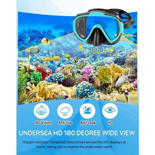 Snorkeling Gear for Adults Men Women,4 in 1 Snorkel Set with Panoramic View Diving Mask Anti-Fog Anti-Leak,Dry Top Snorkel,Fins and Travel Bag for Swimming,Snorkeling and Travel Diving