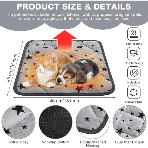 Namalu 4 Pack Self Warming Cat Bed Self Heating Cat Mat Star Pattern Soft Dog Crate Pad Thermal Pet Mat Anti Slip Kennel Dog Washable Warming Bed for Outdoor Indoor(18 x 18 Inch,Gray)
