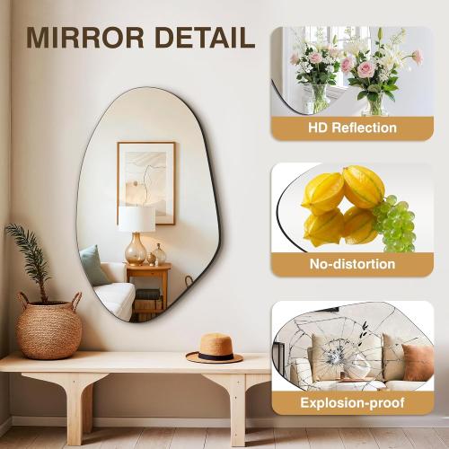 FICTOR Irregular Asymmetrical Wall Mirror, 32 x 19 Modern Decorative Mirror for Entryway, Bathroom, Bedroom, Living Room, Dining Room