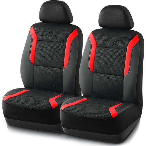 Skechers Memory Foam Car Seat Covers, Air Cool Mesh Thick Seat Covers, Car Seat Covers Front Seats Airbag Compatible, Automotive Comfort & Protection for Most Cars,Vans,Trucks, SUVs,Red