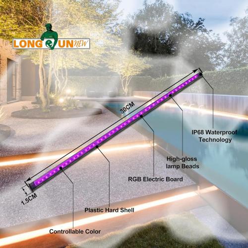 Gepas LONGRUNNEW Replacement 11.8'' LED Light Strip Color Changing for Waterfall Spillway Pool Fountain with Adapter, Remote Control Designed
