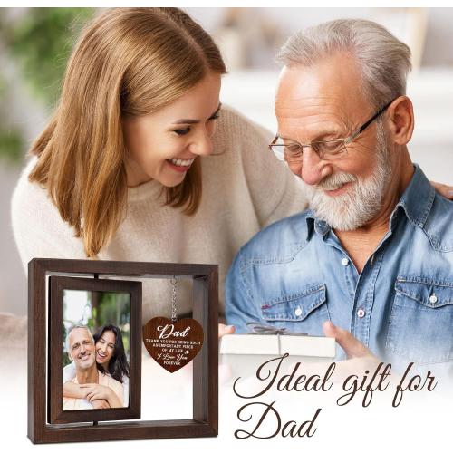 Size 4x6 Color Brown Fathers Day Birthday Gifts for Dad, Dad Gifts Wood Rotating Picture Frame, Dads Birthday Gift, Gift for Dads Father Daddy from Daughter Son, Dad Frame Fits 4x6 In Photo