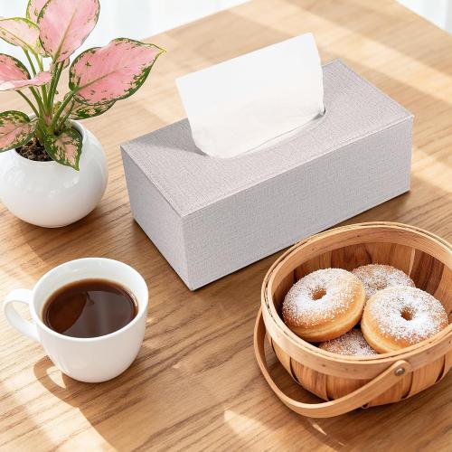 4 Pack Tissue Box Cover Rectangle, Linen Tissue Box with Magnetic Bottom, Napkin Facial Tissues Holder Dispenser, Decorative Tissue Holder for Bathroom Toilet Bedroom Living Room Office, Beige