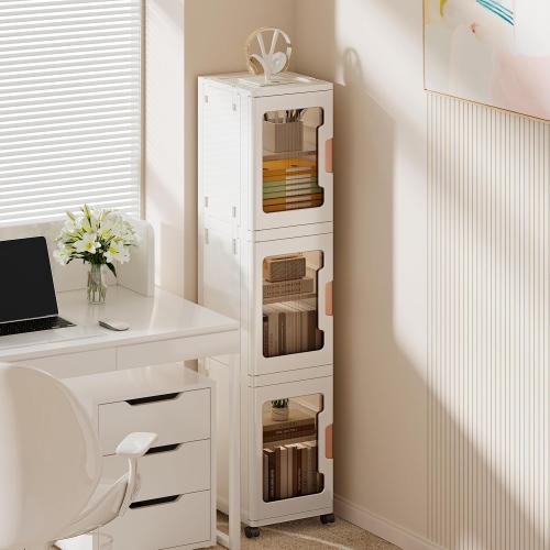 4-Tier Slim Tall Bathroom Storage Cabinet，Narrow Bathroom Storage Cabinet with Transparent Doors and Shelves, Suitable for Small Spaces, Bathrooms, Kitchens, Laundry Rooms,White (9.8x11.4x62.9)
