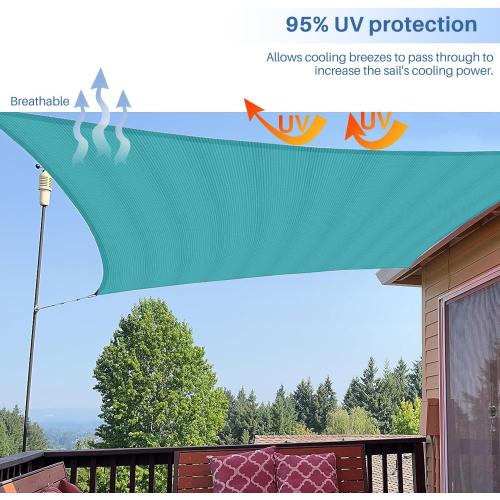 E&K Sunrise 8' x 8' Sun Shade Sail Rectangle Canopy Shade Cover UV Block for Patio Backyard Garden Outdoor (Turquoise)