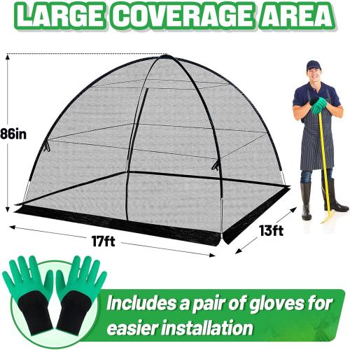 13 x 17 Ft Pond Netting for Koi Ponds - Heavy Duty Dome Net Tent Cover with Zipper, Keep Leaves Herons Out for Outdoor Garden Farm
