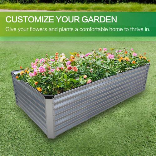 GARDMAX 8x4x2FT Galvanized Raised Garden Bed Kit, Metal Planter Boxes Outdoor with Easy Assembly, Large Garden Bed for Vegetables, Fruits, Flower, Herbs Rectangle Silver