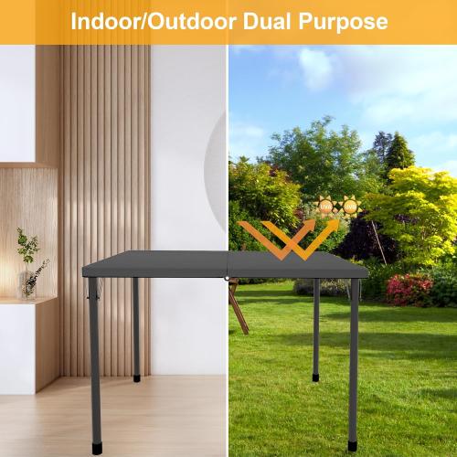 Kasunpul 34 Folding Table, Portable Square Folding Card Table with Collapsible Legs & Carrying Handle, Plastic Tables for Camping,Picnic, Office, Party, Grey