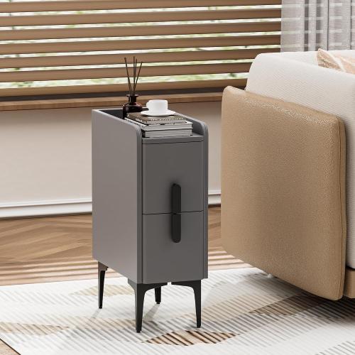Size 15.7 D x 7.8 W x 22.4 H Color light grey VICITON Narrow Nightstand with 2 Drawers, Narrow Side Table Leather Surface, Slim Bedside Table for Bedrooms, Dormitories, Living Rooms (Light Gray, 15.7 D x 7.8 W x 22.4 H)