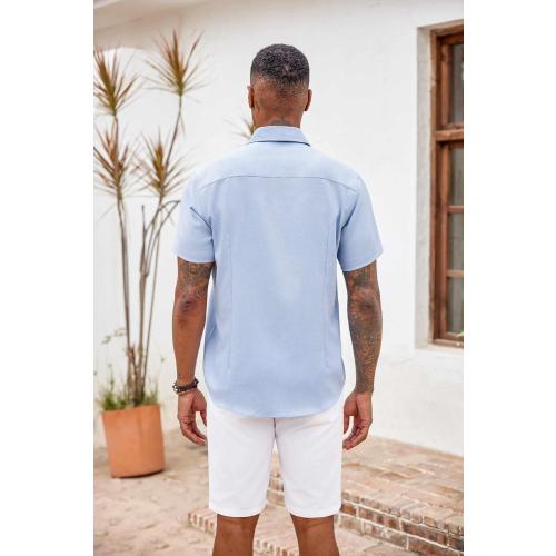 Size L..COOFANDY Men's Button Down Shirts Short Sleeve Casual Shirts Summer Beach Shirts Vacation Wedding Shirts with Pocket