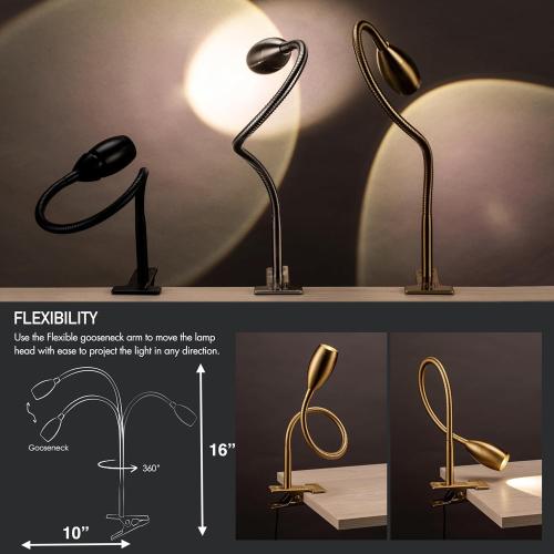 O'Bright Lumos - Versatile Clip-on Lamp: Zoomable Spotlight, Dimmable LED, Flexible Gooseneck, 4000K Light, 100% Metal Clamp - Ideal for Reading, Crafting, Work, and Headboards, Antique Brass