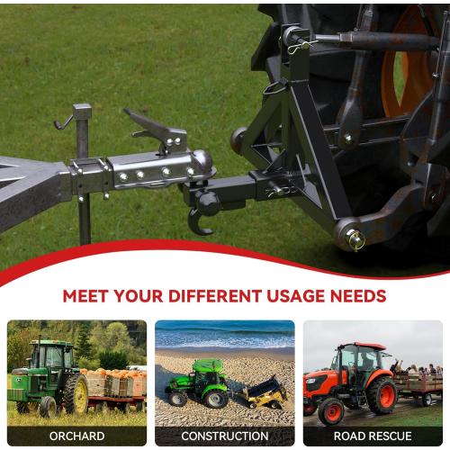 3 Point 2 Trailer Hitch Receiver Compatible with Quick Hitch for Category 1 Tractors, Heavy Duty Tractor Mover Drawbar, Farm Equipment and Subcompact Trailer Hitch for Tractor Standard Cat 1(Black)