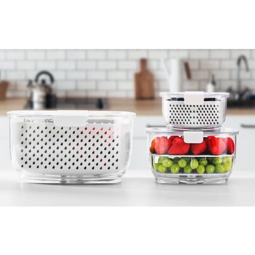 LUXEAR Fresh Produce Vegetable Fruit Storage Containers 3Piece Set, BPA-free, Partitioned Salad Container, Fridge Organizers, Used in Storing Fruits Vegetables, White