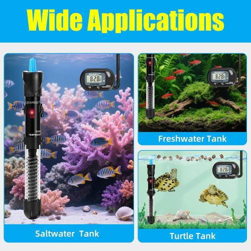 AQUANEAT Aquarium Heater, 200W Fish Tank Heater, Adjustable Submersible Water Thermostat with Digital Thermometer