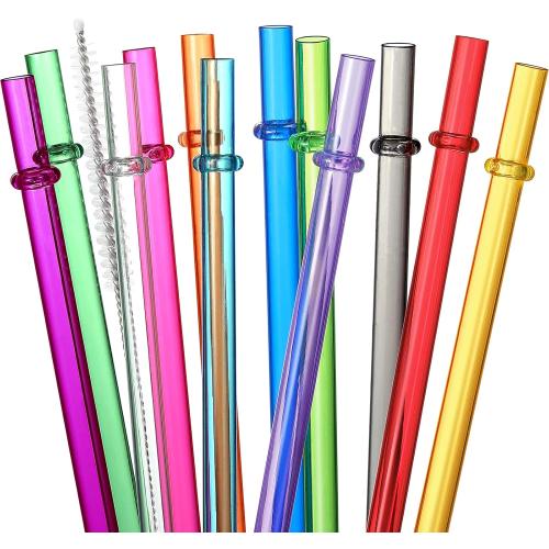 24 PCS, Reusable Straws with 4 Brushes, 10.5 Long Tritan Hard Plastic Straws, 12 Colors Translucent Replacement Drinking for 16OZ-32 OZ Tumblers, Cups, Jars, Stanley, YETI, Starbucks, BPA Free