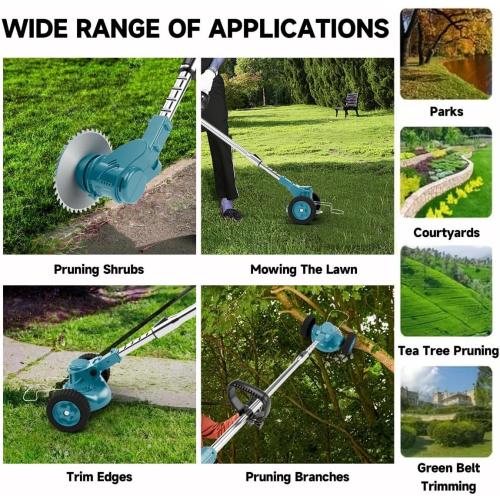 Electric Weed Wacker with 21V High-Power Motor, 3-in-1 Blades & Adjustable Telescopic Pole – Cordless Grass Trimmer with Wheels & Debris Shield String-Trimmers