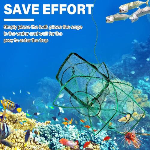 Green and Blue 2 Pcs Foldable Fishing Trap Collapsible Hexagon 6 Hole Fishing Bait Trap Portable Minnow Crayfish Crab Crawdad Shrimp Net Cage Accessories