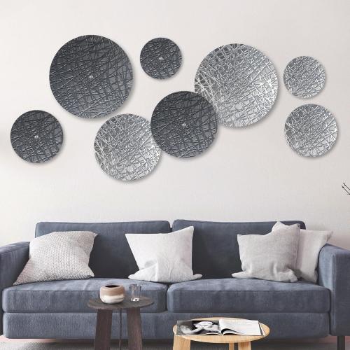 DETENE Set of 8 Metal Wall Hanging Sculptures Large Modern Round Wall art Silver and Grey Wall Decor for Living Room Bedroom Dining Room Wall Decor