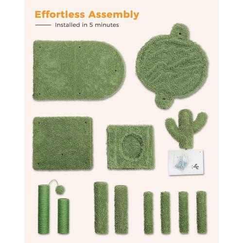 Cactus Cat Tree 40 Cat Tower with Large Metal Carpet Hammock, Cat Scratching Post for Indoor Cats with Condo & Replaceable Toy Ball, Green