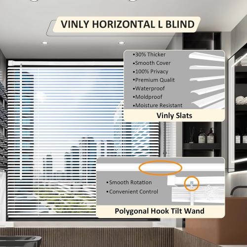 AIRLAJYID Cordless Vinyl Mini L Blinds 52 W x 48 H, 1 Slat White Horizontal Windows L Blind for Door, Shades, Camper, Light Filtering, Interiors, Arrive 1/2 Inch Narrower Indoor