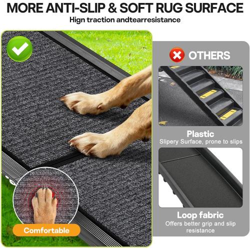 Dog Ramps for Large Pets, 71 L & 20 W Extra Wide Foldable Aluminum Pet Ramp with IP64 Waterproof & Non-Slip Rug Surface, Up to 300lbs for Giant Dogs for SUV, Truck, Bed, Stairs, Indoor & Outdoor