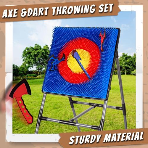 Axe Throwing Game for Backyard, Axe Throwing Target Set Games with 6 Throwing Axes & 6 Dart Bristle Target, Outdoor Indoor Yard Game for Youth Kids Activity Carnival Games for Age 3-12