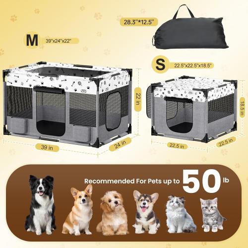 Portable Cat Playpen, PVC Pipe Reinforced Kitten Dog Pet Playpens for Indoor Cats Enclosed, Foldable Puppy Doggy Play Pen Outdoor, Kennel Tent Cage Crates, Zipper Top Cover(39x24x22)