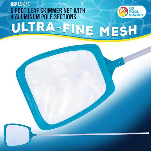 U.S. Pool Supply Swimming Pool 6 Foot Leaf Skimmer Net with 4 Deluxe Aluminum Pole Sections - Ultra Fine Mesh Netting, Clean and Remove The Finest Debris Fast - Pool, Spa, Pond Cleaning Maintenance