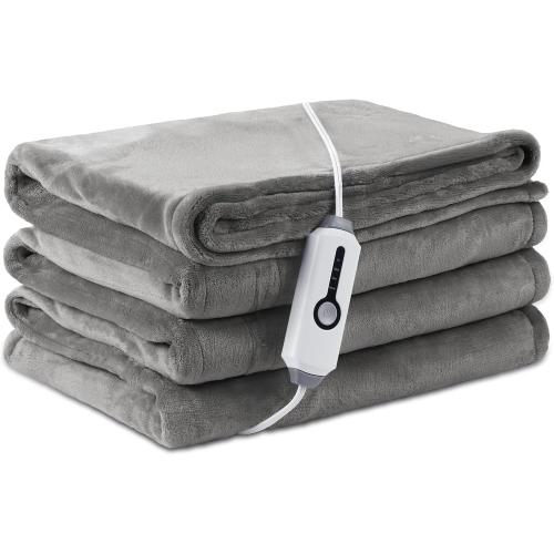 LaffyLo Electric Heated Blanket Full Size 72 x 84, Ultra Soft Flannel Heating Blanket with 4 Heat Settings, 10-Hour Auto Shutoff, ETL Listed Overheat Protection, Machine Washable, Light Grey