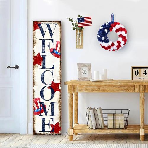 Silk Roses 4th of July Wreath, Red White Blue Patriotic Wreaths for Front Door, Memorial & Independence Day Decorations, Americana Decor for Front Porch Wall Window Indoor Outdoor (13”)