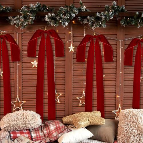 Aneco 6 Pieces Large Burgundy Velvet Christmas Bows 35 x 16 Inch Christmas Swag Bow Pre Tied Fence Staircase Wreath Bows Holiday Tree Topper for Xmas Home Door Outdoor Decorations