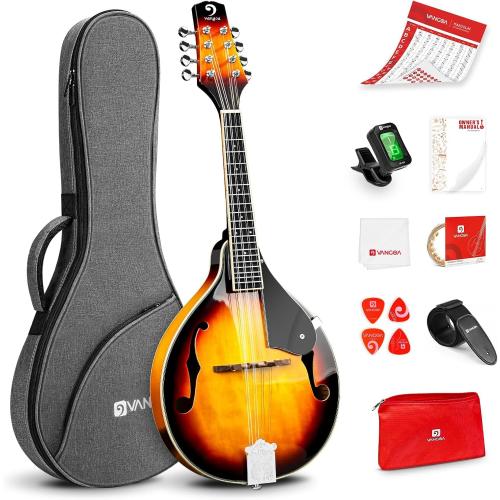 Vangoa Mandolin Musical Instrument A Style, Acoustic Mandolin Instrument Kit Italian 8 String for Professional Beginners Adults Teens Youth Kids, Sunburst, Glossy
