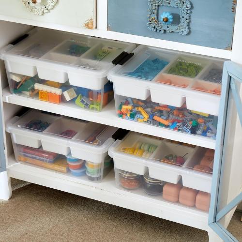 17 QT Plastic Storage Box with Removable Tray Craft Organizers and Storage Clear Container for Organizing Bead, Tool, Sewing, Playdoh (White, 1Pack-17QT)
