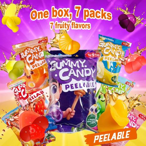 Wellspring Peelable Gummy Candies Individually Wrapped, 7 Friuts in 7 Variety Packs Peelable Fruit-Shaped Gummies Candy, Net 350g/12.35oz Chewy Peeling Candy Gummy Snacks, Real Fruit Juice (≥30%)