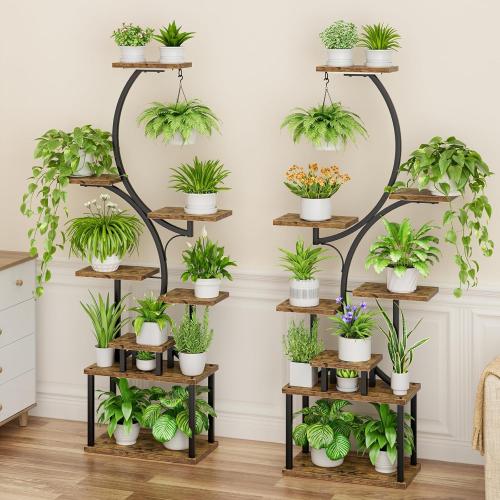 BACEKOLL Plant Stand Indoor with Grow Light - 2 Pack Tall Indoor Plant Shelf, 62 Corner Plant Holder, 8 Tiered Large S-Shape Flower Multiple Display Shelf for Home, Office