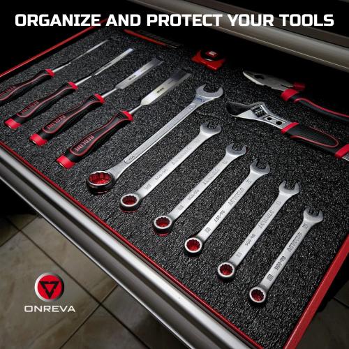 ONREVA Tool Box Foam 22x18x1 inch 4Pack, Foam Inserts for Cases, Polyethylene Storage Sheets for Toolbox Hard Case, Tool Shadow Insert, Kaizen Organizer Sheet, Black with Red